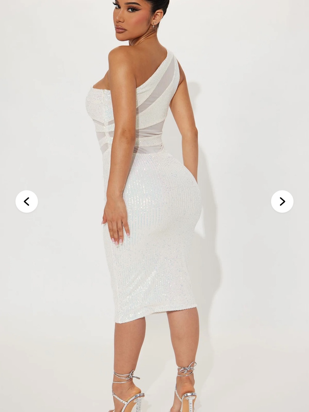Dina Sequin Midi Dress One-Shoulder White Sequin Midi Dress